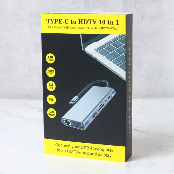 Adapter Type C na LAN Gb, SD card, TF, Type C, 3xUSB 3.0, Audio, HDMI i VGA 10 u 1 20cm kabl