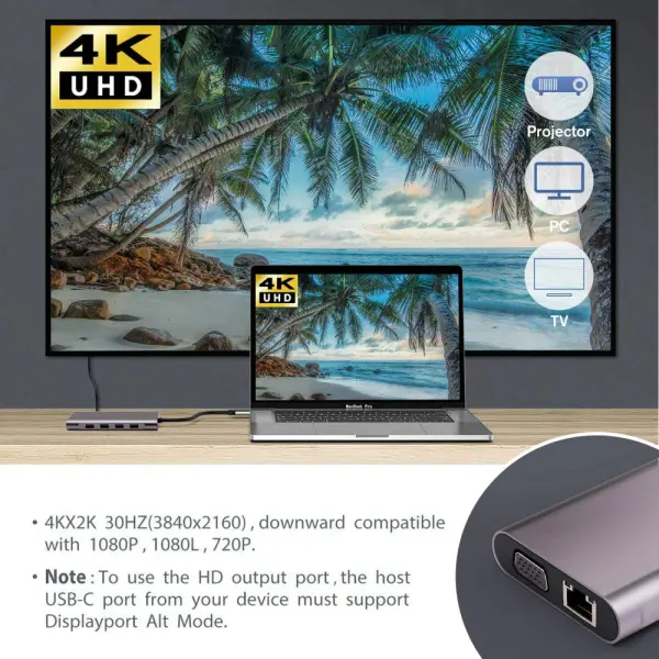 Adapter Type C na LAN Gb, SD card, TF, Type C, 4xUSB 3.0, Audio, HDMI i VGA 11 u 1 20cm kabl