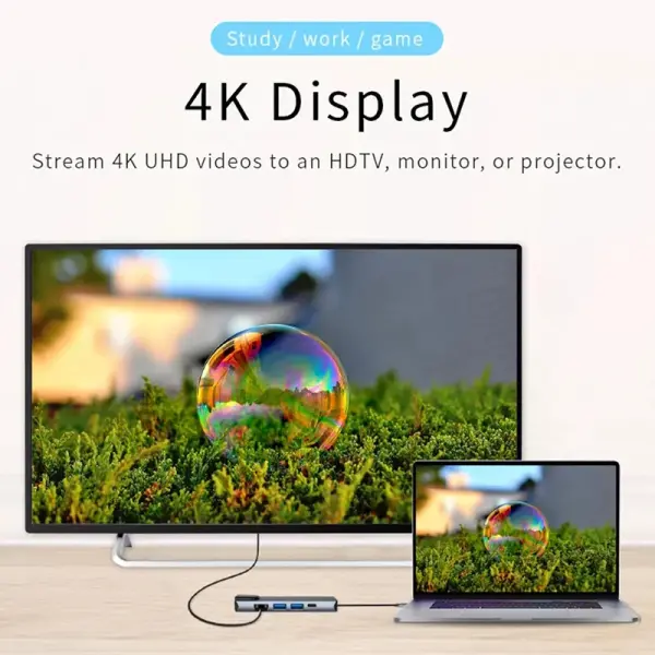 Adapter Type C na LAN Gb, Type C, 2xUSB 3.0 i HDMI 5u1 20cm kabl