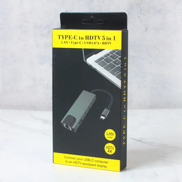 Adapter Type C na LAN Gb, Type C, 2xUSB 3.0 i HDMI 5u1 20cm kabl