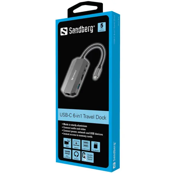 Docking station Sandberg 6in1 USB-C - HDMIUSB 3.0USB CLAN PD 136-33