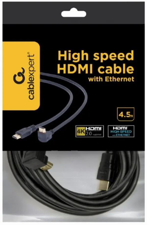 CC-HDMI490-15 Gembird HDMI kabl 4K UHD, Ethernet, konektor pod uglom 90 stepeni 4,5m