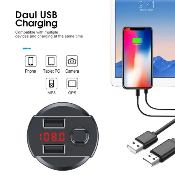 FM transmiter C4 USB TF Bluetooth 5.0 12-24V handsfree crni