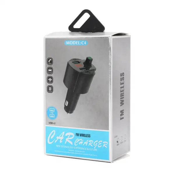 FM transmiter C4 USB TF Bluetooth 5.0 12-24V handsfree crni