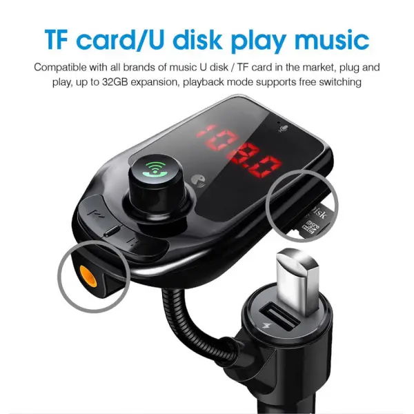 FM transmiter HST706 USB TF Bluetooth 5.0 12-24V handsfree crni