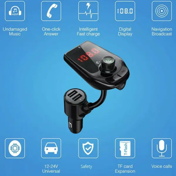 FM transmiter HST706 USB TF Bluetooth 5.0 12-24V handsfree crni