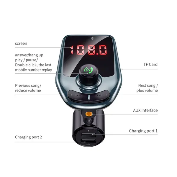 FM transmiter HST706 USB TF Bluetooth 5.0 12-24V handsfree crni