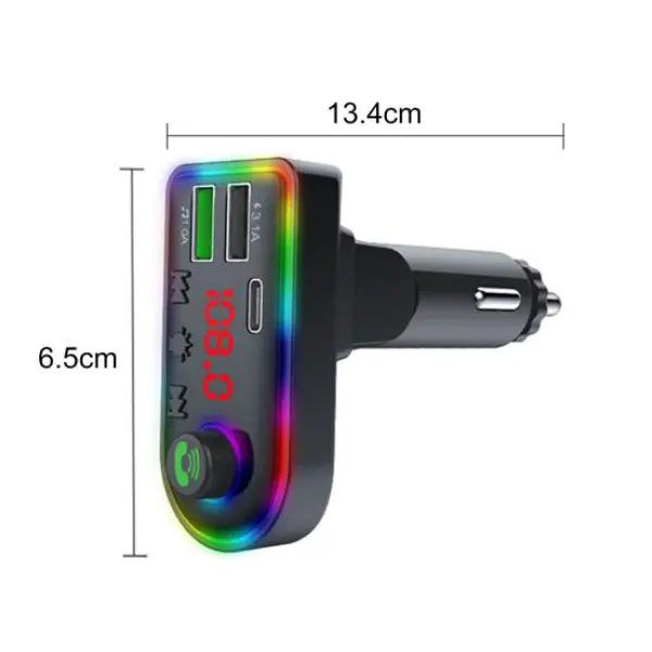 FM transmiter F8 USB, PD, TF, Bluetooth 5.0, Type C, RGB, 12-24V, handsfree crni