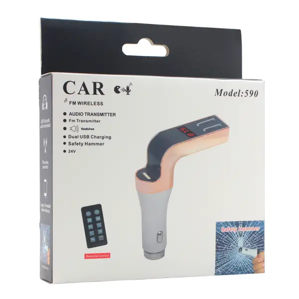 FM transmiter 590 USB TF Remote Bluetooth 5.0 12-24V handsfree zlatni