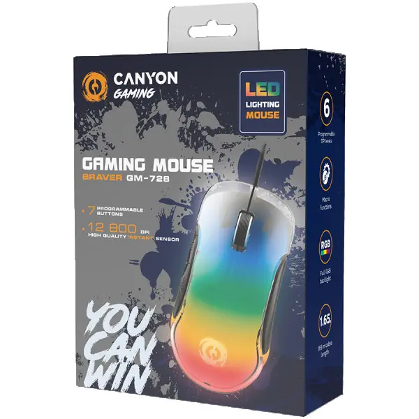 CANYON Braver GM-728, Optical Crystal gaming mouse, Instant 825, ABS material, huanuo 10 million cycle switch, 1.65M TPE cable with magnet 