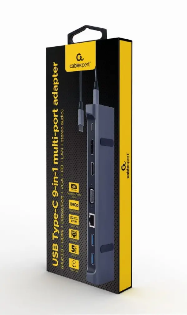 Docking station Cablexpert A-CM-COMBO9-02 USB-C-HDMIDPVGA3xUSBPDGLANAudio