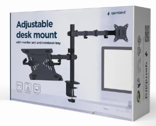 MA-DA-03 Gembird Podesivi stoni nosac sa rukom monitora i nosacem za notebook