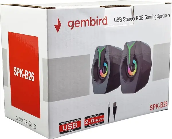 SPK-B26 Gembird Stereo zvucnici black LED, 2.0 inch, 6W RMS (2 x 3W) USB pwr, volume control, 3,5mm