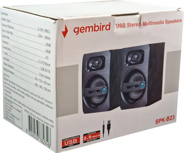 SPK-B23 Gembird Stereo zvucnici black Wood, 2.5 inch, 6W RMS (2 x 3W) USB pwr, volume control, 3,5mm