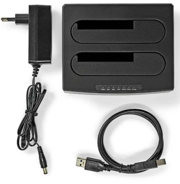 HDDUDB3210BK Nedis USB 3.2 DUPLI docking station za 2.5/3.5 SATA hard diskove, Kloniranje max 8TB