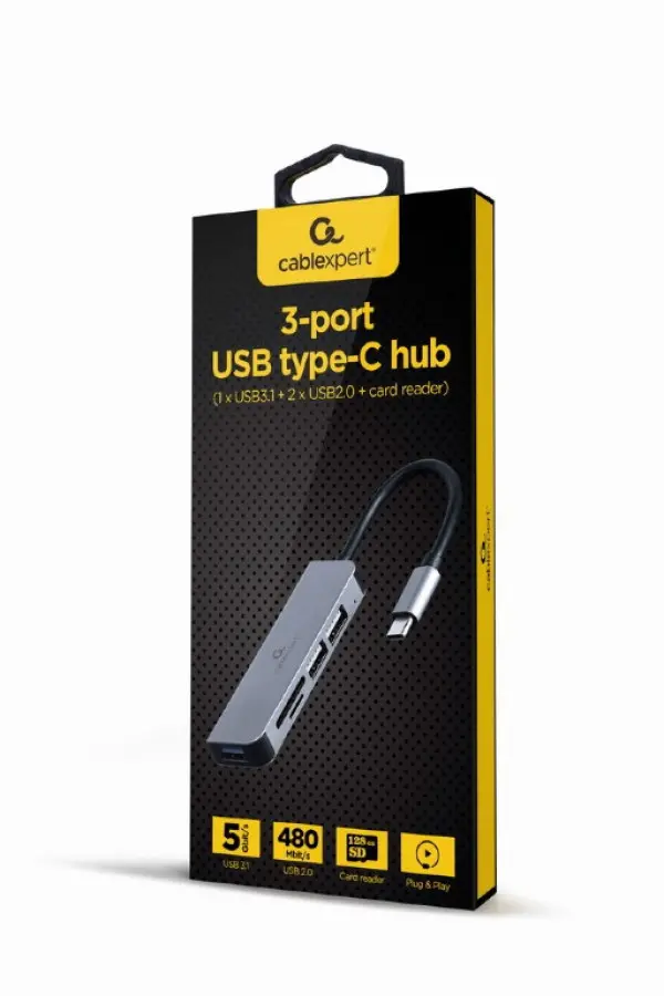 USB Type-C 3-port USB hub (USB3.1 + USB 2.0) with card reader ( UHB-CM-CRU3P1U2P2-01 ) 
