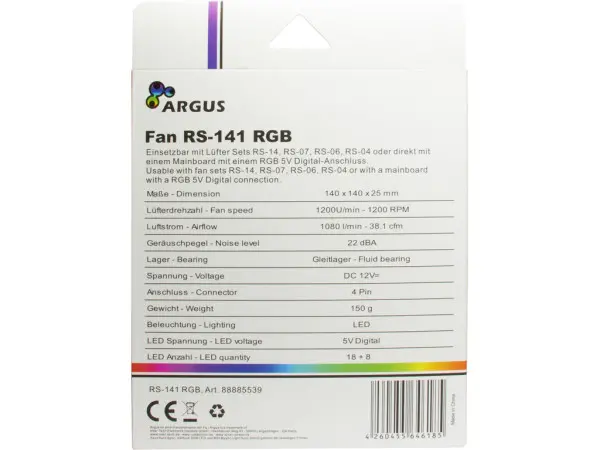 Kuler za PC InterTech Fan Argus RS-141 14cm ventilatorRGB' ( '88885539' ) 