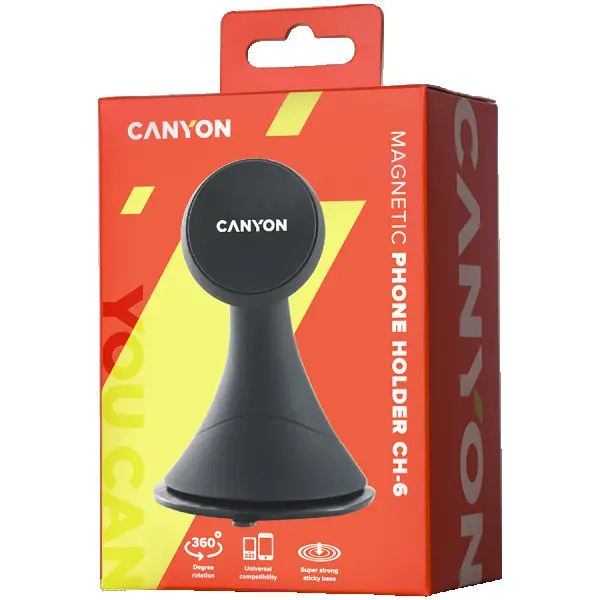 Canyon CH-6 Car Holder for Smartphones,magnetic suction function ,with 2 plates(rectanglecircle), black ,97*67.5*107mm 0.068kg ( CNE-CCHM6 