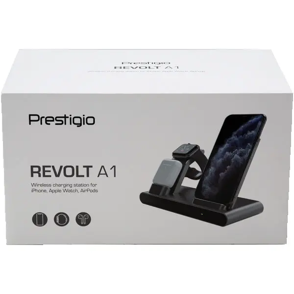 Prestigio ReVolt A1, charging station for iPhone, Apple Watch, AirPods, 2 wireless interfaces, fast charging, input voltage: 9V,2A, 5V,2A, 