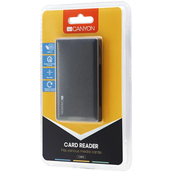 CANYON CardReader All in one CNE-CARD2 (CFmicro SDSDSDHCSDXCMSXdM2) USB 2.0, Gray, cable length 0.03m, 88*8*53mm, 0.035kg ( CNE-CARD2 ) 