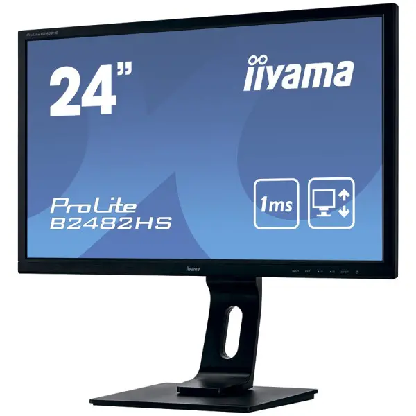 IIYAMA Monitor 24'' 1920x1080, 250cdm˛, 13cm Height Adj., Pivot, Stand, Speakers, VGA, DVI, HDMI, 1ms ( B2482HS-B5 ) 