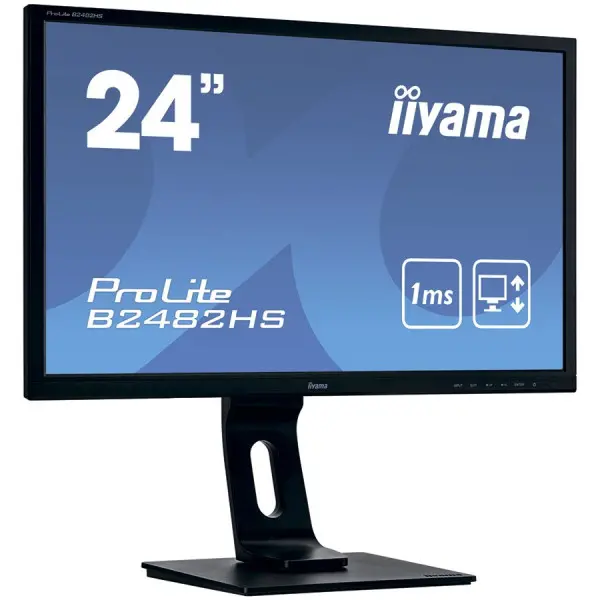 IIYAMA Monitor 24'' 1920x1080, 250cdm˛, 13cm Height Adj., Pivot, Stand, Speakers, VGA, DVI, HDMI, 1ms ( B2482HS-B5 ) 