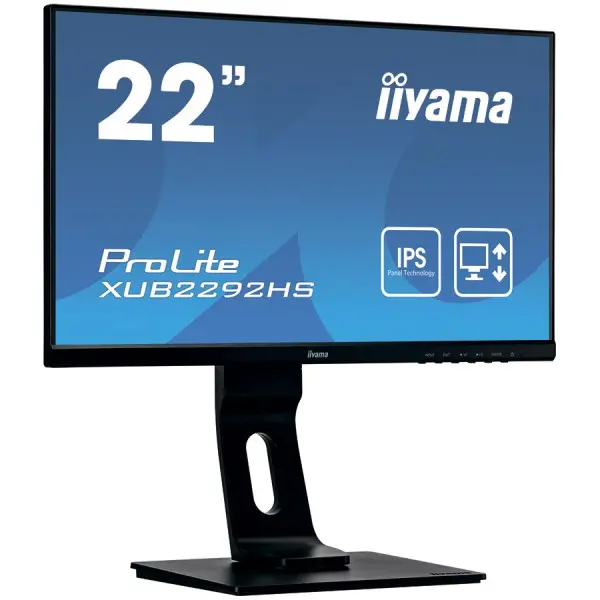 IIYAMA 21,5'' ULTRA SLIM LINE IPS-panel, 1920x1080, 250cdm˛, Speakers, VGA, HDMI, DisplayPort, 4ms, Height adj Stand ( XUB2292HS-B1 ) 