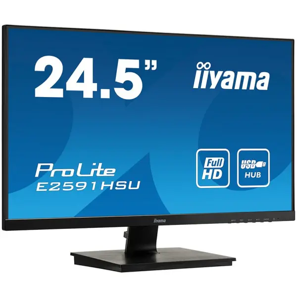IIYAMA Monitor  24,5'' ETE Ultra Slim, FreeSync, 1920x1080@75Hz, 250cdm2, VGA, DisplayPort, HDMI, 1ms, Speakers, USB-HUB (2x2.0) ( E2591HSU-