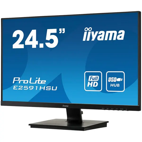 IIYAMA Monitor  24,5'' ETE Ultra Slim, FreeSync, 1920x1080@75Hz, 250cdm2, VGA, DisplayPort, HDMI, 1ms, Speakers, USB-HUB (2x2.0) ( E2591HSU-