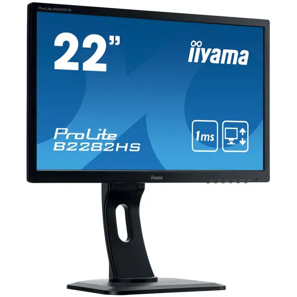 IIYAMA Monitor 21,5'' 1920x1080, 13cm Height Adj. Stand, Pivot, 250cdm2, Speakers, VGA, DVI, HDMI, 1ms ( B2282HS-B1 ) 