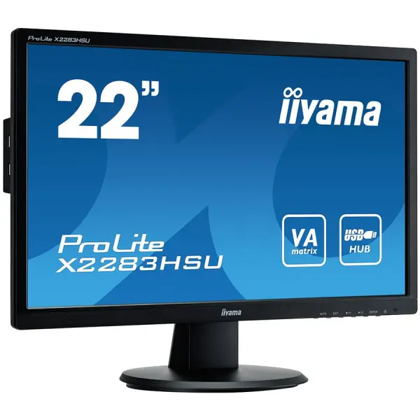IIYAMA Monitor 21,5'' 1920x1080, 250cdm˛, Speakers, DisplayPort, DVI, VGA, USB-HUB 2x2.0, 5ms ( X2283HSU-B1DP ) 