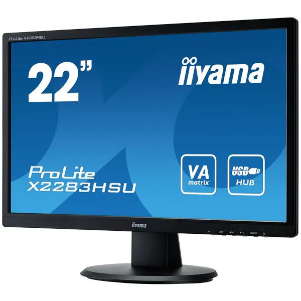 IIYAMA Monitor 21,5'' 1920x1080, 250cdm˛, Speakers, DisplayPort, DVI, VGA, USB-HUB 2x2.0, 5ms ( X2283HSU-B1DP ) 