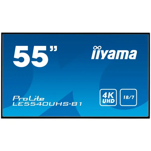 IIYAMA Monitor 55'' 3840 x 2160, 4K UHD AMVA3 panel, Fan-less, Speakers, Multiple In-Outputs (VGA, DVI-D, HDMI(2x) and more), 350 cdm^2, 400