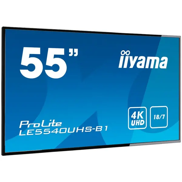 IIYAMA Monitor 55'' 3840 x 2160, 4K UHD AMVA3 panel, Fan-less, Speakers, Multiple In-Outputs (VGA, DVI-D, HDMI(2x) and more), 350 cdm^2, 400