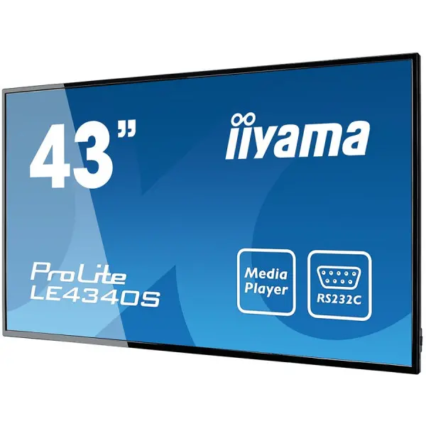 IIYAMA Monitor 43'' 1920x1080, AMVA3 panel, Fan-less, Speakers, Multiple In-Outputs (VGA, DVI-D, HDMI and more), 350 cdm^2, 3000:1 Static Co