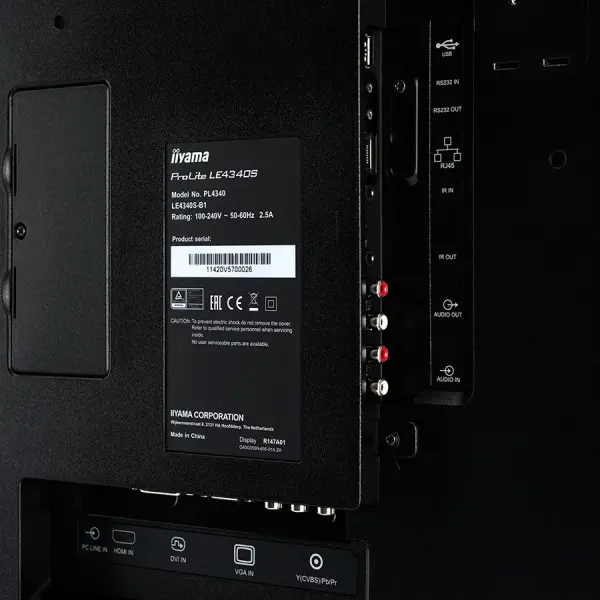 IIYAMA Monitor 43'' 1920x1080, AMVA3 panel, Fan-less, Speakers, Multiple In-Outputs (VGA, DVI-D, HDMI and more), 350 cdm^2, 3000:1 Static Co