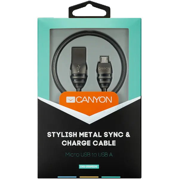 CANYON UM-5 Micro USB 2.0 standard cable, Power & Data output, 5V 2A, OD 3.5mm, metallic Jacket, 1m, gun color, 0.04kg ( CNS-USBM5DG ) 