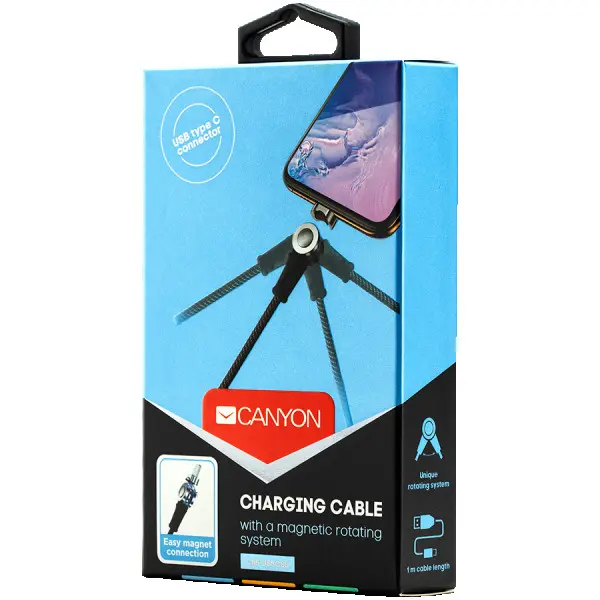 CANYON Rotating magnetic Type C charging cable (no data transfer), USB2.0, Power output 5V2A, OD 3.2mm, with Short-circuit protection, cabl