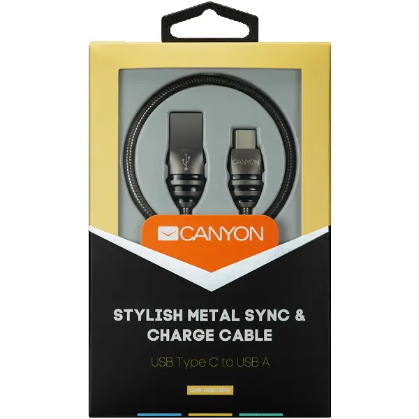 CANYON Type C USB 2.0 standard cable, Power & Data output, 5V 2A, OD 3.5mm, metallic Jacket, 1m, gun color, 0.04kg ( CNS-USBC5DG ) 