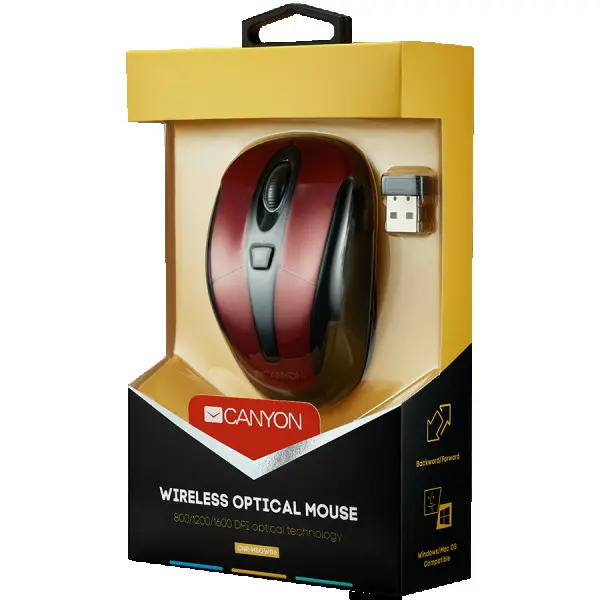 CANYON MSO-W6 2.4GHz wireless optical mouse with 6 buttons, DPI 80012001600, Red, 92*55*35mm, 0.054kg ( CNR-MSOW06R ) 