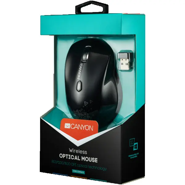 CANYON 2.4GHz wireless Optical  Mouse with 6 buttons, DPI 80012001600, power saving technology), Black, 108*71*39mm, 0.07kg ( CNS-CMSW4B ) 