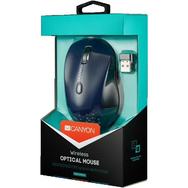 CANYON 2.4GHz wireless Optical  Mouse with 6 buttons, DPI 80012001600, power saving technology), Blue, 108*71*39mm, 0.07kg ( CNS-CMSW4BL ) 
