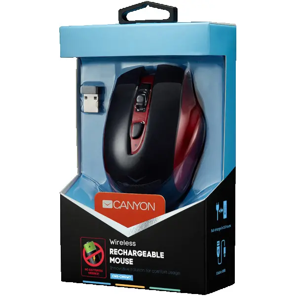 CANYON MW-7 2.4GHz Wireless Rechargeable Mouse with 4 buttons, innovative solution for comfort usage, requires no batteries, the ability to