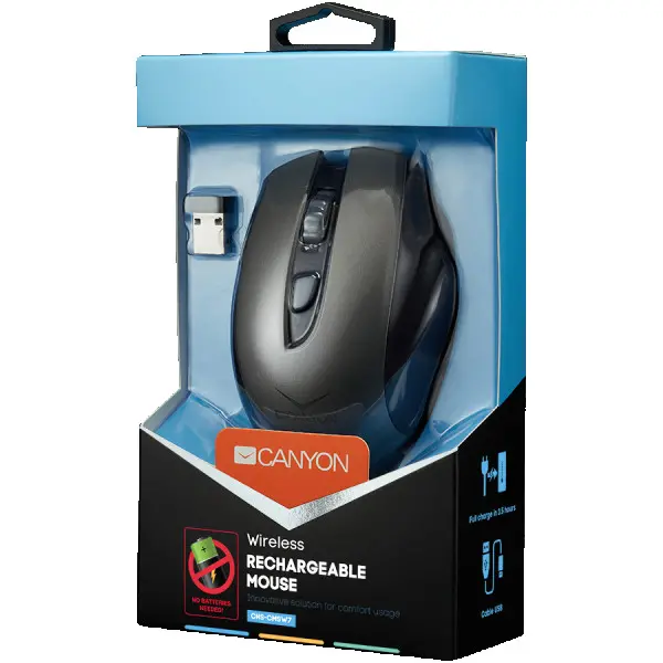 CANYON MW-7 2.4GHz Wireless Rechargeable Mouse with 4 buttons, innovative solution for comfort usage, requires no batteries, the ability to (2)