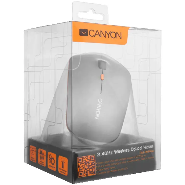 CANYON Mouse CNS-CMSW4 (Wireless, Optical 8001600 dpi, 4btn, USB, power saving technology), Iron Gray ( CNS-CMSW4G ) 