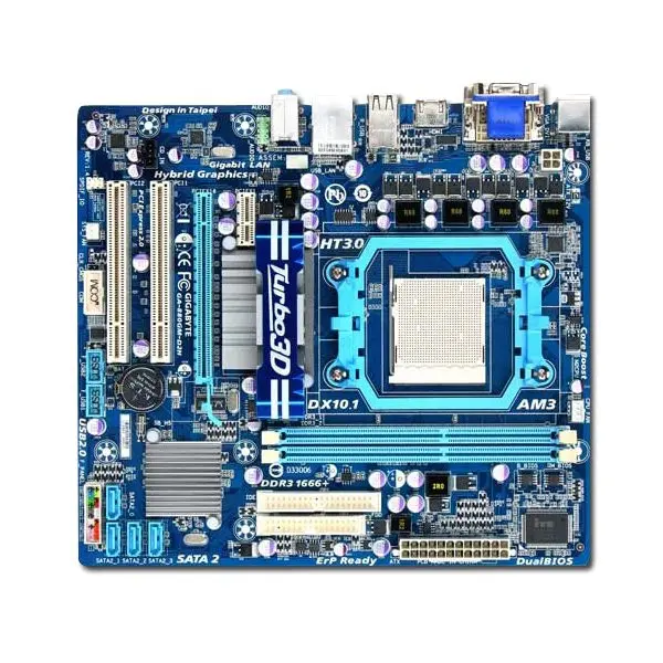 GIGABYTE Main Board Desktop AMD 880G (SAM3,DDR3,VGA,SATA II,LAN,USB 2.0,DVI,HDMI) mATX Box ( GA-880GM-D2H ) 