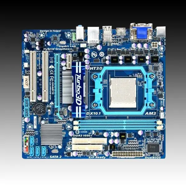 GIGABYTE Main Board Desktop AMD 880G (SAM3,DDR3,VGA,SATA II,LAN,USB 2.0,DVI,HDMI) mATX Box ( GA-880GM-D2H ) 