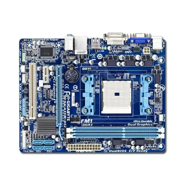 GIGABYTE Main Board Desktop  AMD A55 (SFM1, DDR3, PS2,LAN,DVI,USB2.0,Audio Interface,SATA II,VGA) mATX Retail ( GA-A55M-DS2 ) 