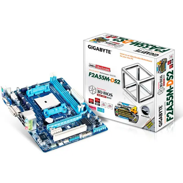GIGABYTE Main Board Desktop AMD A55 (SFM2, DDR3, LAN,DVIVGA, USB2.0, SATA IIRAID) mATX Retail ( GA-F2A55M-DS2 ) 