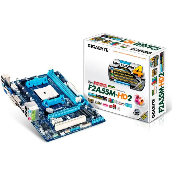 GIGABYTE Main Board Desktop AMD A55 (SFM2, DDR3, LAN,DVIHDMIVGA, USB2.0, SATA IIRAID) mATX Retail ( GA-F2A55M-HD2 ) 